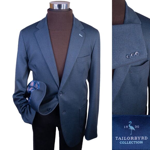 TailorByrd Men 44R 2 Button Sport Coat Casual Jacket Patch Pockets Teal Blue EUC - Picture 1 of 13
